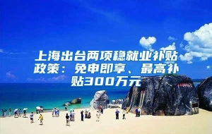 上海出台两项稳就业补贴政策：免申即享、最高补贴300万元