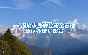 《深圳市住房公积金管理暂行办法》出台